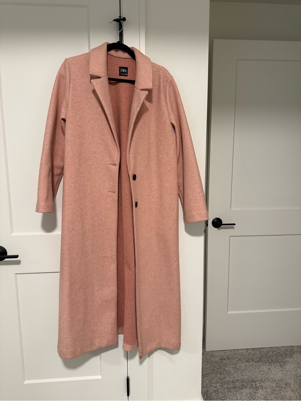 Zara Women's Long Pink 2 Button Wool-Blend Coat